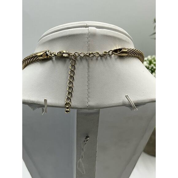 Gold Tone Rope Chain Prong Set Faceted Blue Rhinestone Necklace - Picture 9 of 9